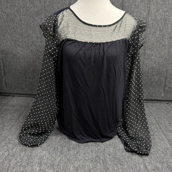 LOFT Elegant Black Sheer Polka Dot Women's Top - Picture 1 of 3